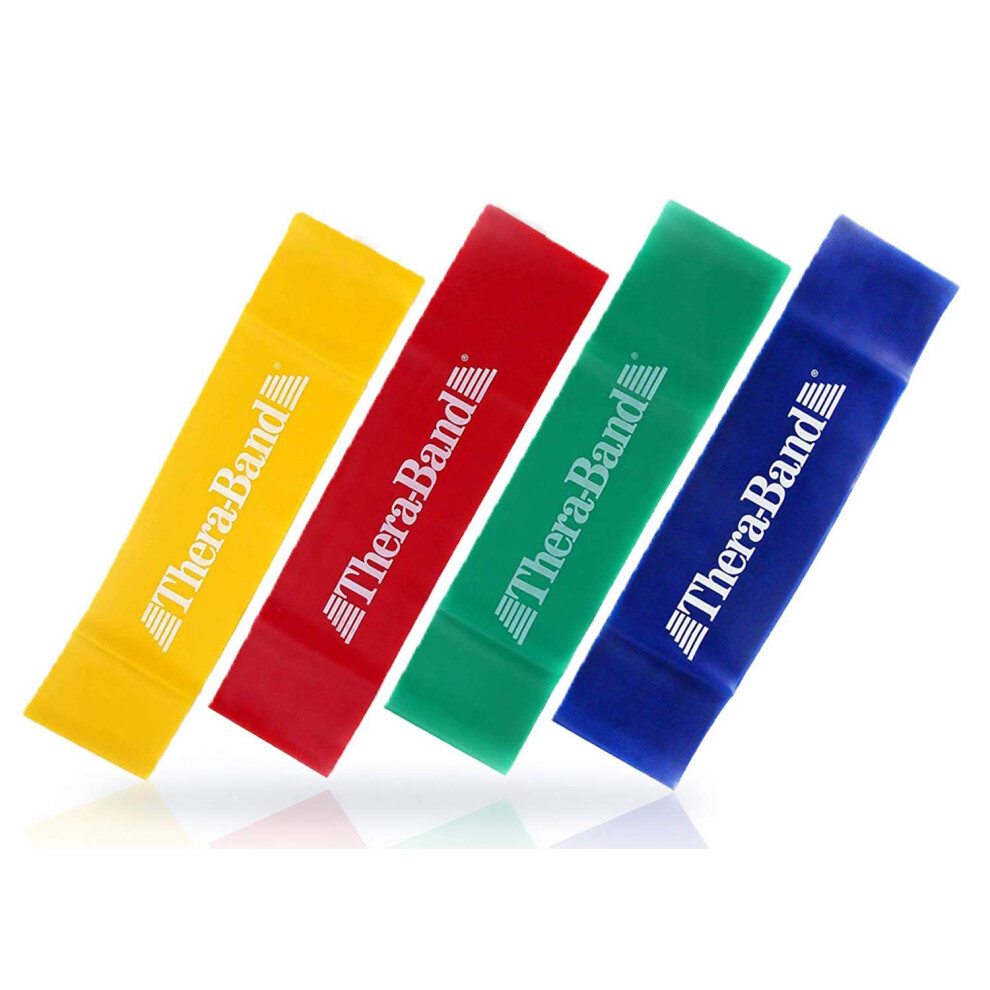 THERABAND Resistance Band Loop Set  Pack of 4  12 Inch Band Loop Kit for Legs & Butt Workouts  Beginner to Advanced Levels for Exercise  Rehab  Physic