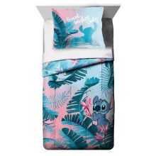 Jay Franco Disney Lilo & Stitch Floral Fun Full/Queen Comforter & Sham Set - Super Soft Kids Reversible Bedding - Fade Resistant Microfiber (Offi