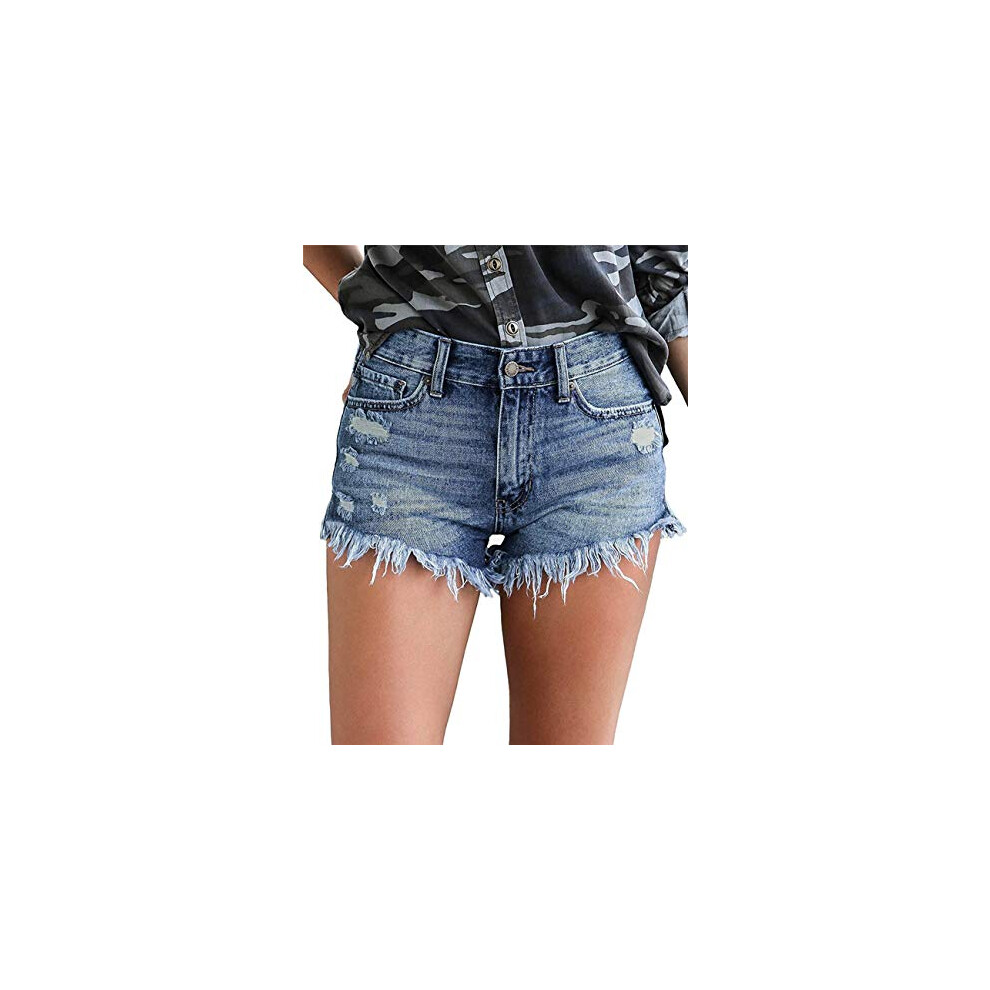 Short en jean bleu Modarani pour femme, coupe boyfriend, effet us   , d   chir    et effiloch   , taille XL