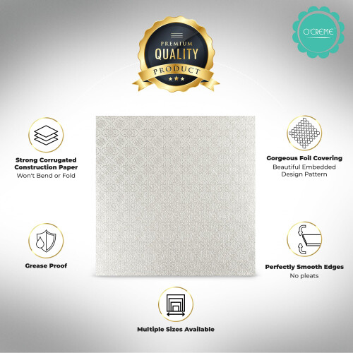 OCreme Cake Board, Ασημένια Φολιέτα Τετράγωνη Πλάκα Κέικ 14" x 14", Πακέτο 2