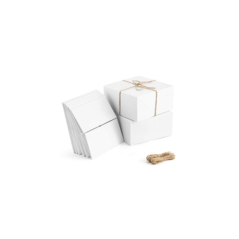 Valbox Confezione Da 10 Scatole Regalo Di Alta Qualità, 8 X 8 X 4 Cm, In Carta Bianca, Con Corda Di Canapa Da 20 Metri, Per Regali Di Natale, Scatole Per Proposte Di Damigella D'onore, Scatole Facili-image