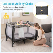 Total Tactic BE10045HS Portable Baby Nursery Center 4-in-1 Portable Travel Crib - Light Gray