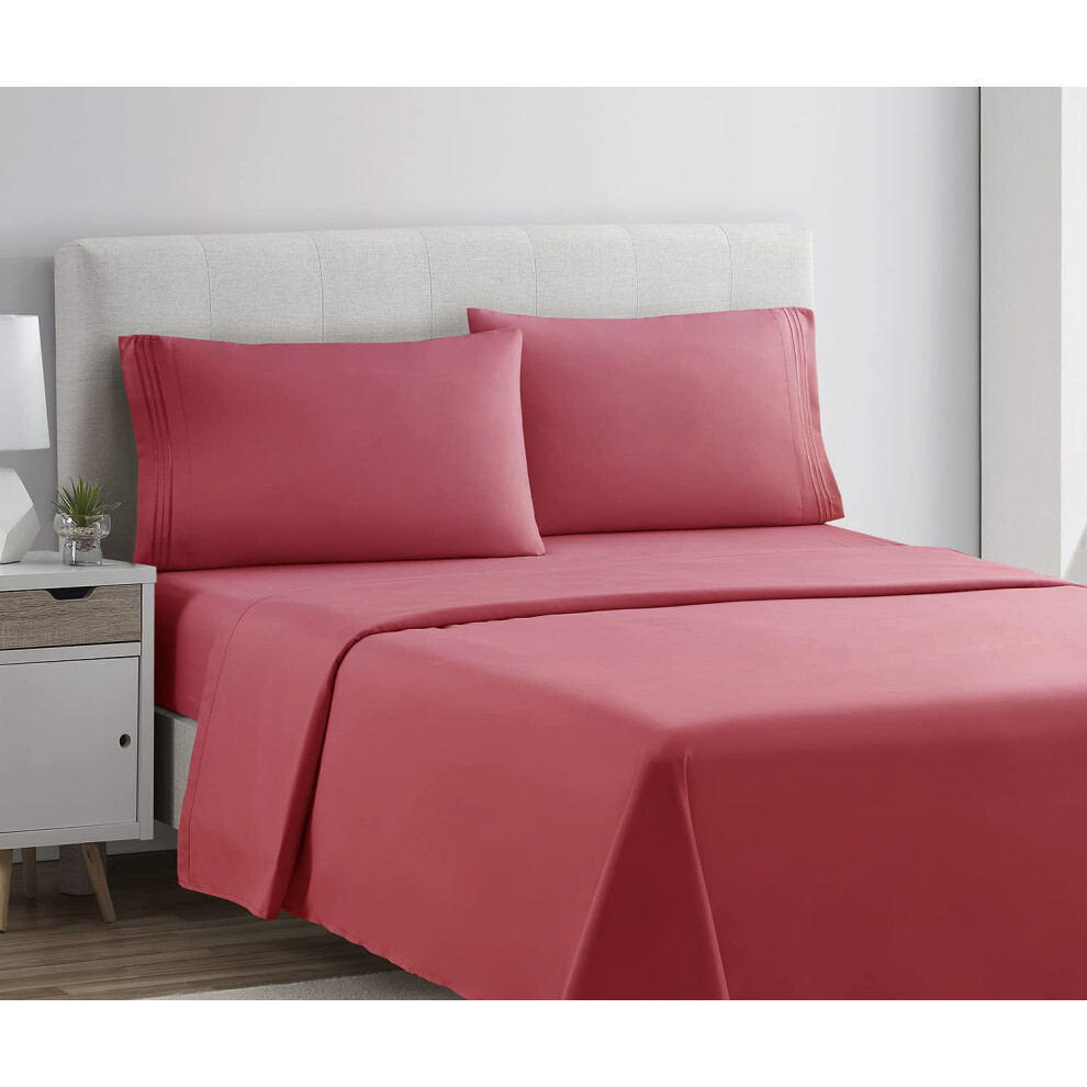 Parure de lit Clara Clark Twin XL, draps     poche profonde pour lit Twin XL - 3 pi   ces, draps et taies d'oreiller extra doux, rose corail, Twin-XL