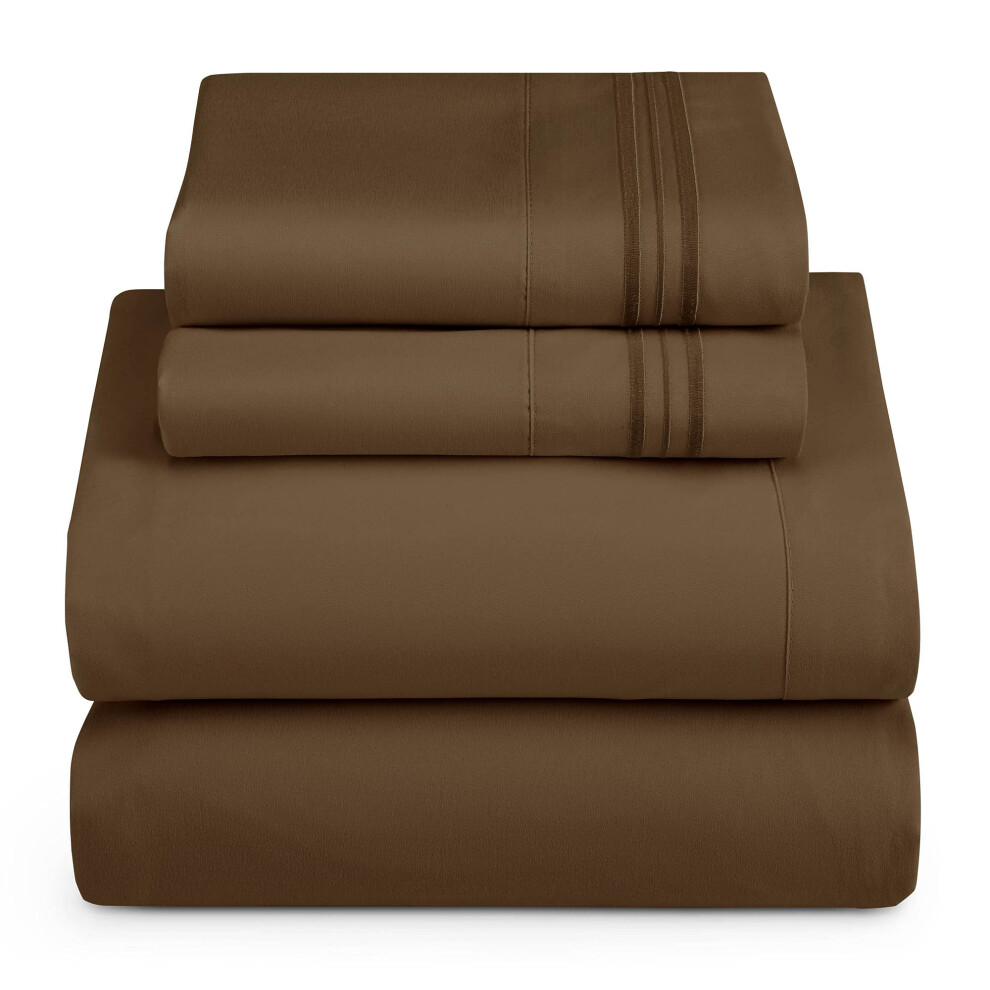 Parure de lit 3 pi   ces Hearth & Harbor pour lit double, draps et taies d'oreiller extra doux, marron, pour lit double