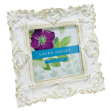 Laura Ashley 4x4 White & gold Ornate Textured Hand-crafted Resin Picture Frame wEasel & Hook for Tabletop & Wall Display Decorative Floral Design Hom