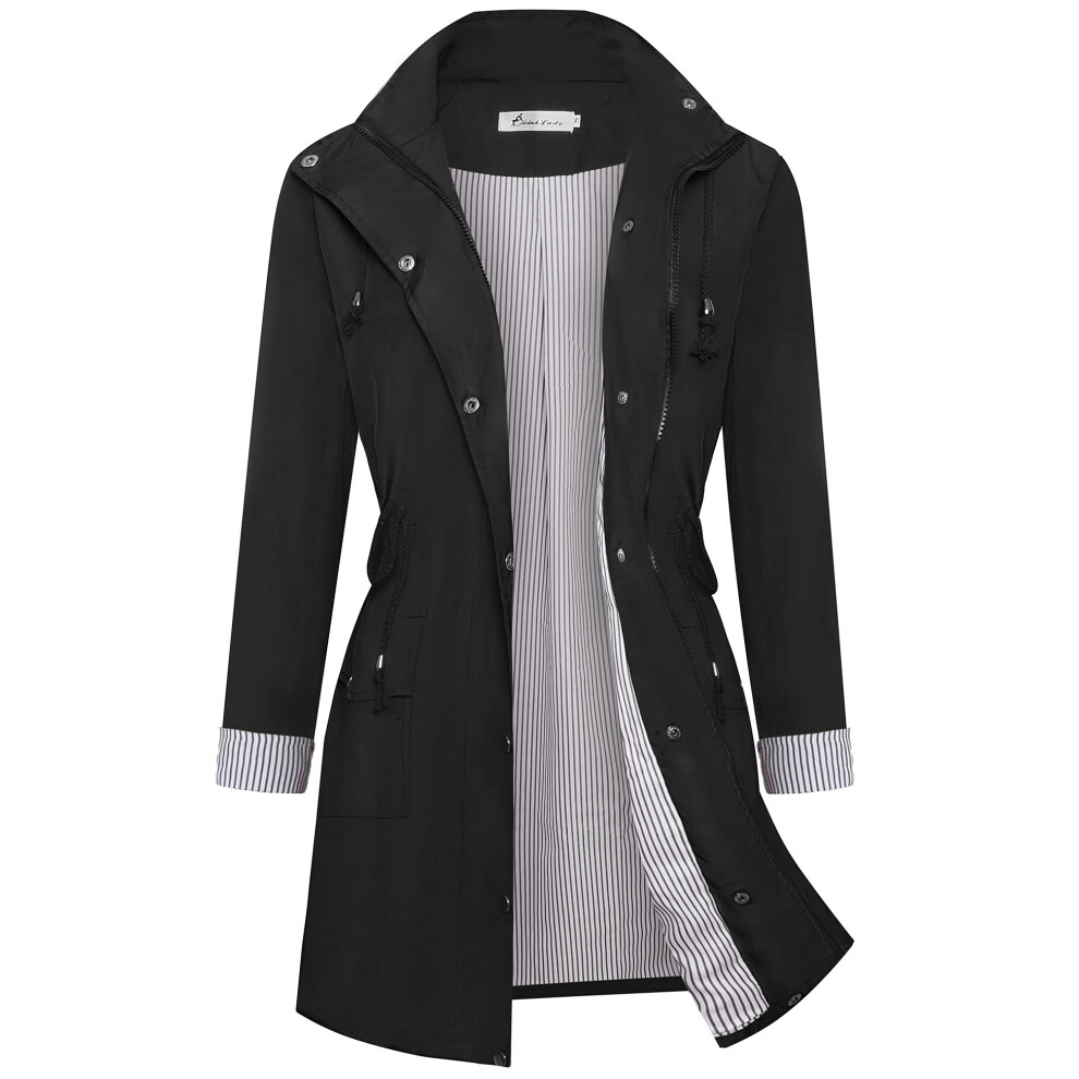 Twinklady Veste de pluie coupe-vent ? rayures pour femme, imperm?able, l?ger, ? capuche, pour l'ext?rieur, noir, taille XXL