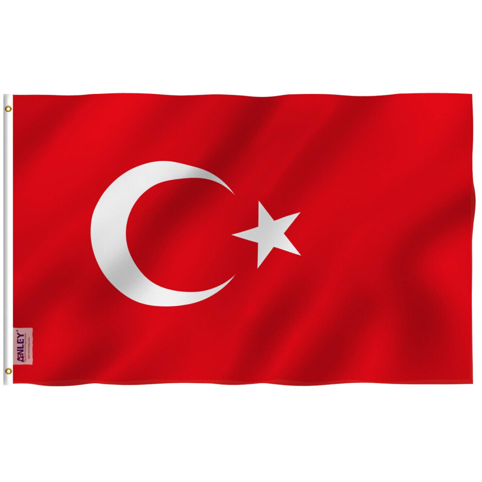 Anley Fly Breeze 3X5 Foot Turkey Flag - Vivid Color And Fade Proof - Canvas Header And Double Stitched - Turkish Flags Polyester With Brass Grommets 3