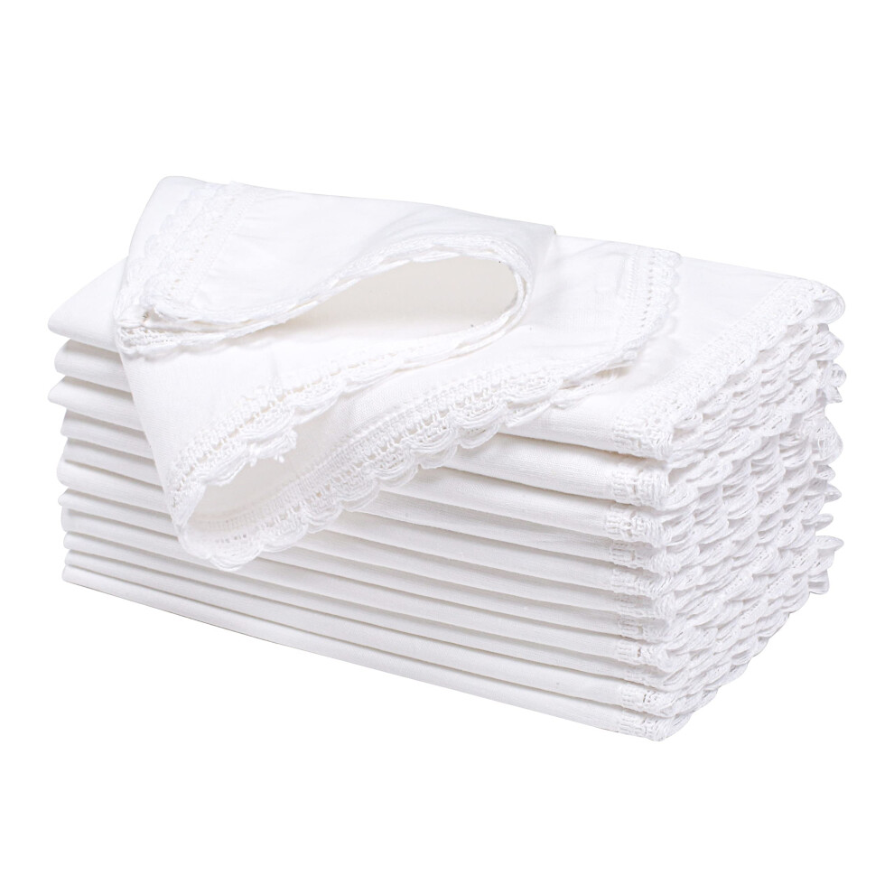 Serviettes de table en tissu avec dentelle - 100 % coton - Couleur blanche 20 x 20 cm Serviettes de mariage Serviettes de cocktail Serviettes de