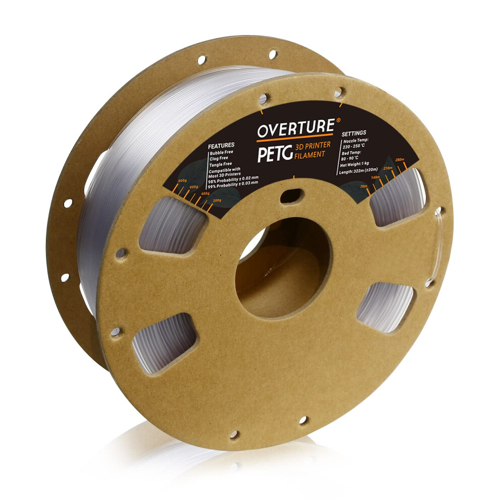 Filamento Transparente Overture Filamento Petg Transparente 1,75 Mm Petg Transparente Consumibles Para Impresora 3D Filamento De 1 Kg (2,2 Lbs) P-image