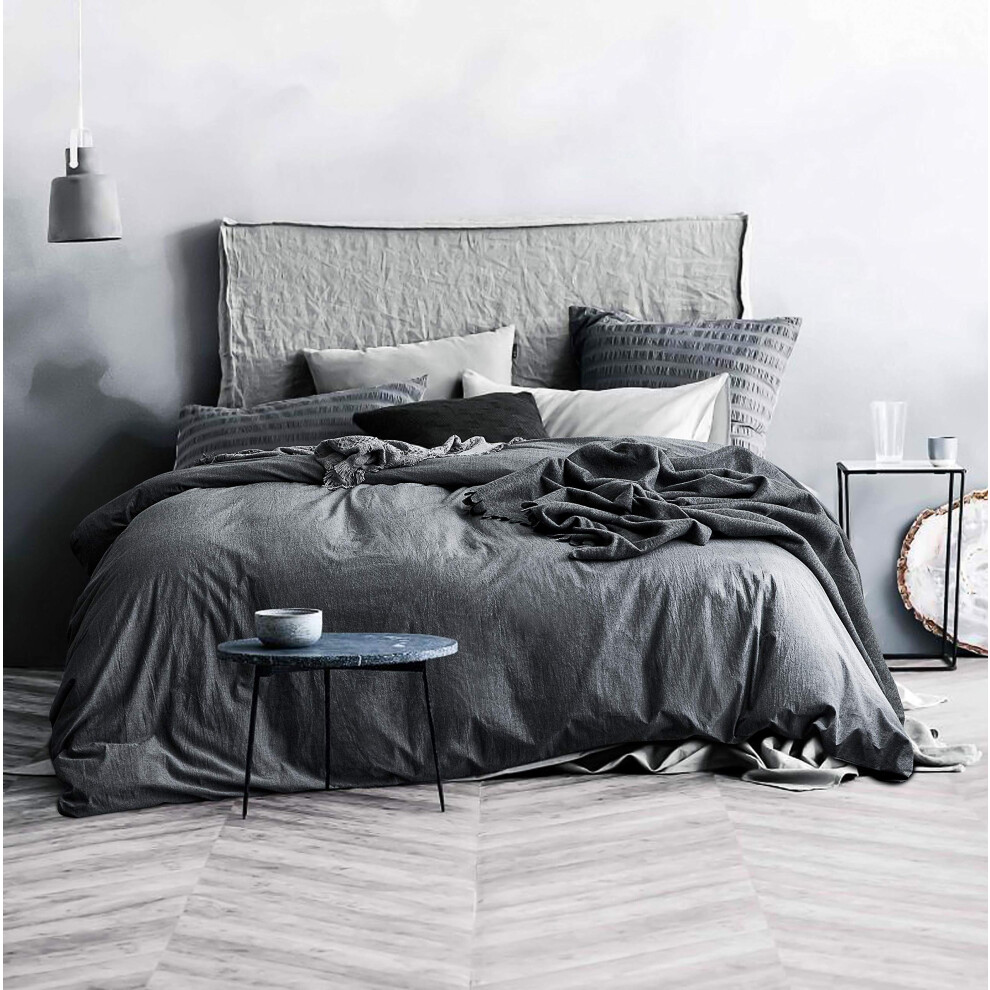 Housse de couette ECOCOTT grise Queen Size 100 % coton lav    1 housse de couette avec fermeture    clair et 2 taies d'oreiller Parure de lit ultra d
