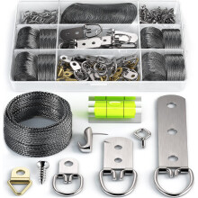 Picture Wire Hanging Kit 100+ Pieces - D-Ring Screws Hanging Hooks Level. Supports up to 50 lbs 120+ Feet(38 M) Stainless Steel Wire Hanger | Comes