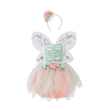 DJDLPARTY Feenkostm-Kleid fr Mdchen, grne Prinzessin, Blumenmdchen-Kleid, Tutu-Kleid mit Stirnband und Flgeln (4 Jahre)