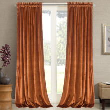 Roslynwood Home Velvet Orange Curtain 96 inch - Heavy Duty Curtains Energy Efficient Room Darkening Rod Pocket Drapes Window Covering Set for Home The