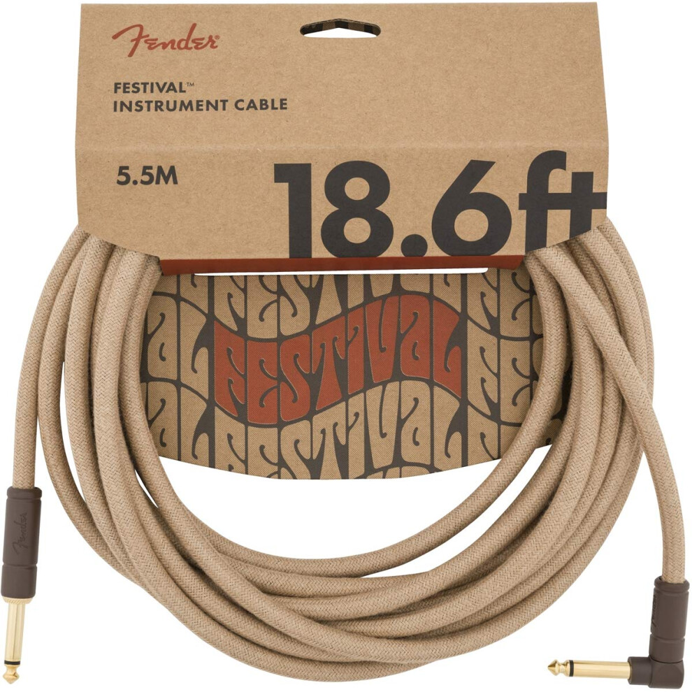Fender Festival Hemp Instrument Cable  Straight/Angle  Natural  18.6ft