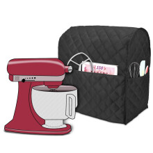Luxja stofhoes compatibel met 4,5-kwart en 5-kwart mixer stoffen hoes met vakken voor mixer en extra accessoires zwart (gewatteerde stof)