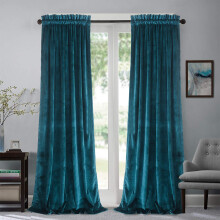 Roslynwood Velvet curtain Panels Peacock Blue Block Light Window Super Soft Luxury Drapes for Bedroom Thermal Insulated Rod Pocket curtain for Living