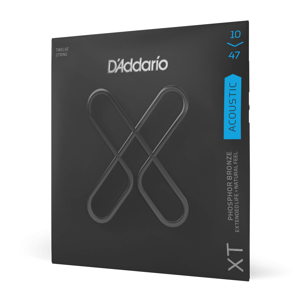 D'Addario Guitar Strings - XT Phosphor Bronze Coated Acoustic Guitar Strings - XTAPB1047-12 - Extended String Life with Natural Tone & Feel - For