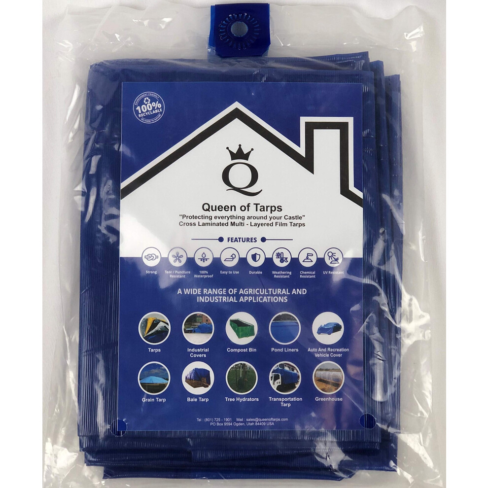 Queen of Tarps - Large Multi Purpose  Waterproof  New Technology  Premium Polymer cover - LD Blue - 20 x 25 Feet-image-OPC-PFKVWKH-NEW