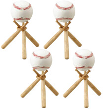 TIHOOD - Soporte de b?isbol (4 unidades), soporte de madera para exhibici?n de pelotas de b?isbol (4 unidades)