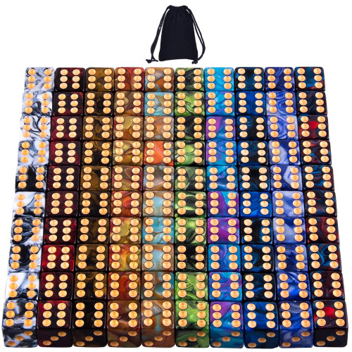 AUSTOR 100 Pcs Set de Dés à 6 Faces 10 Couleurs Bicolores avec Pips Dorés