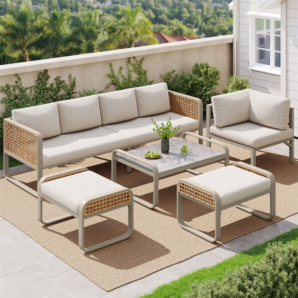 (Beige, with Galvanised Iron Frame) Outdoor Garden Lounge Set for 6-7 People