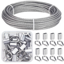 Favordrory Cable Railing Kits Includes 1/8 Inch x 33 Feet 304 Stainless Steel Wire Rope Cable 50 Pieces Aluminum Crimping Sleeves and 12 Pieces Thimb