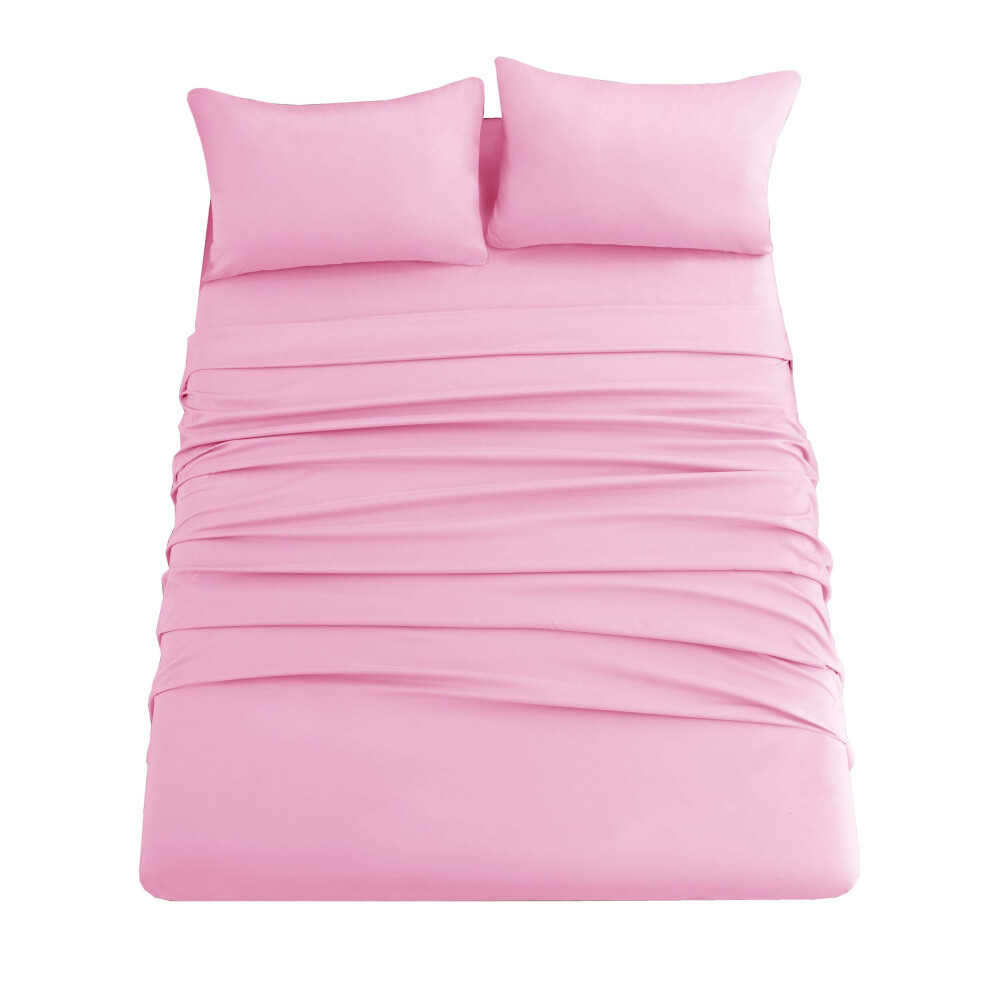 Parure de lit rose Ghooss avec poche profonde, microfibre ultra douce, respirante, chaude, infroissable, anti-d   coloration, 4 pi   ces (Queen Pink)