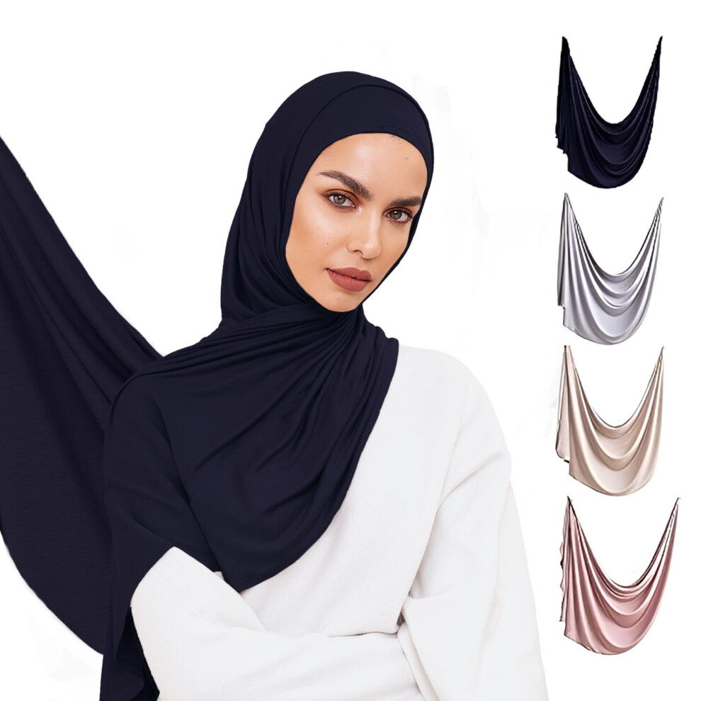 VOILE CHIC Instant Hijab Scarf For Women - Premium Jersey Head Scarf Wrap - Navy Blue