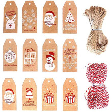 100 kpl Christmas Kraft -lahjalaput Joulunruskeat Kraft-paperilaput valmiiksi rei'itettyinä Ripustettava tarrat juuttilankanauhalla tee-se-itse taide