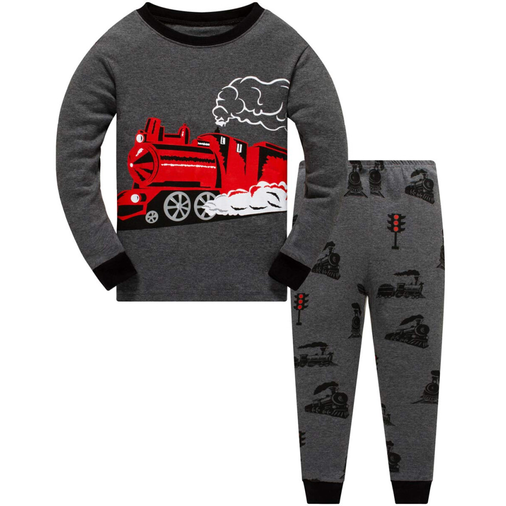 Pijama De Tren Para Ni?Os Peque?Os Popshion, Conjunto De 2 Piezas, Top De Algod?N, Pantalones De Forro Polar, Ropa De Dormir, Tren De Fuego, 38 3T-image