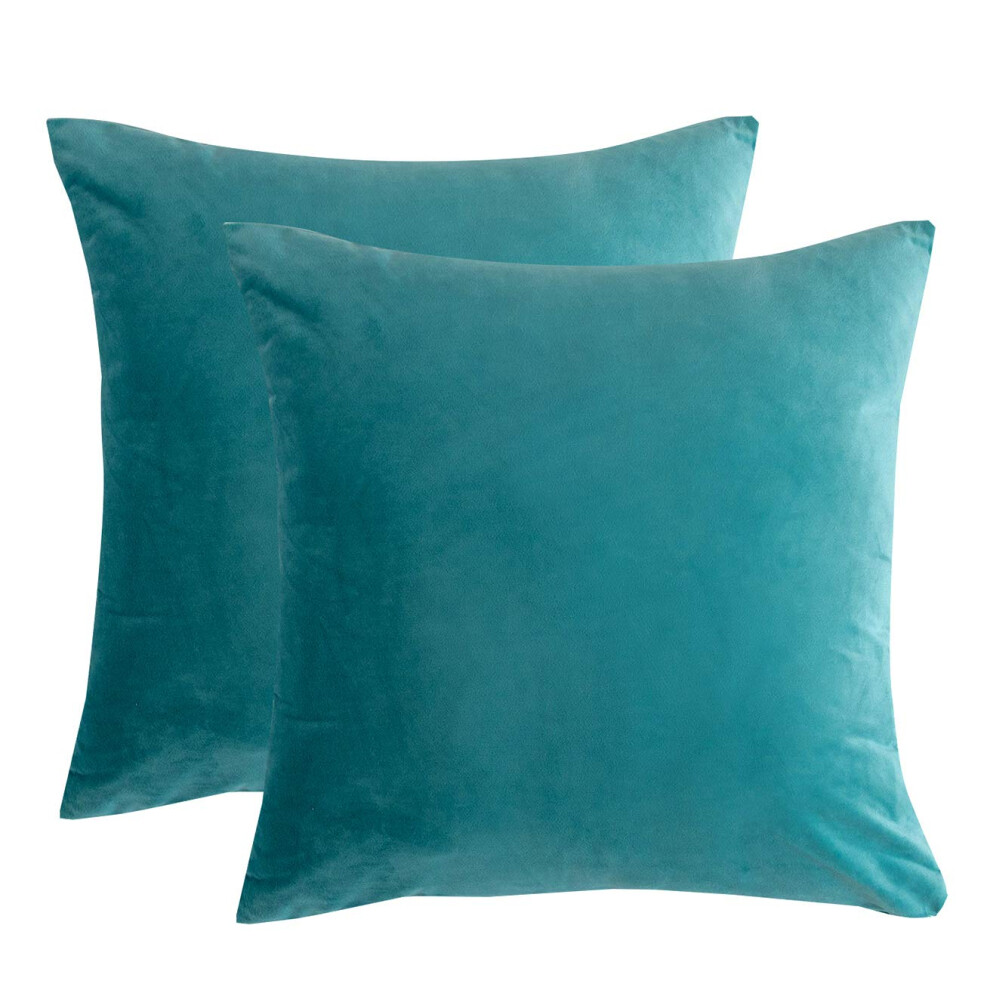 Housses de coussin d   coratives en velours RainRoad, housses de coussin pour canap   , lit, chaise, doux, carr   , bleu sarcelle clair, 45 x 45 cm