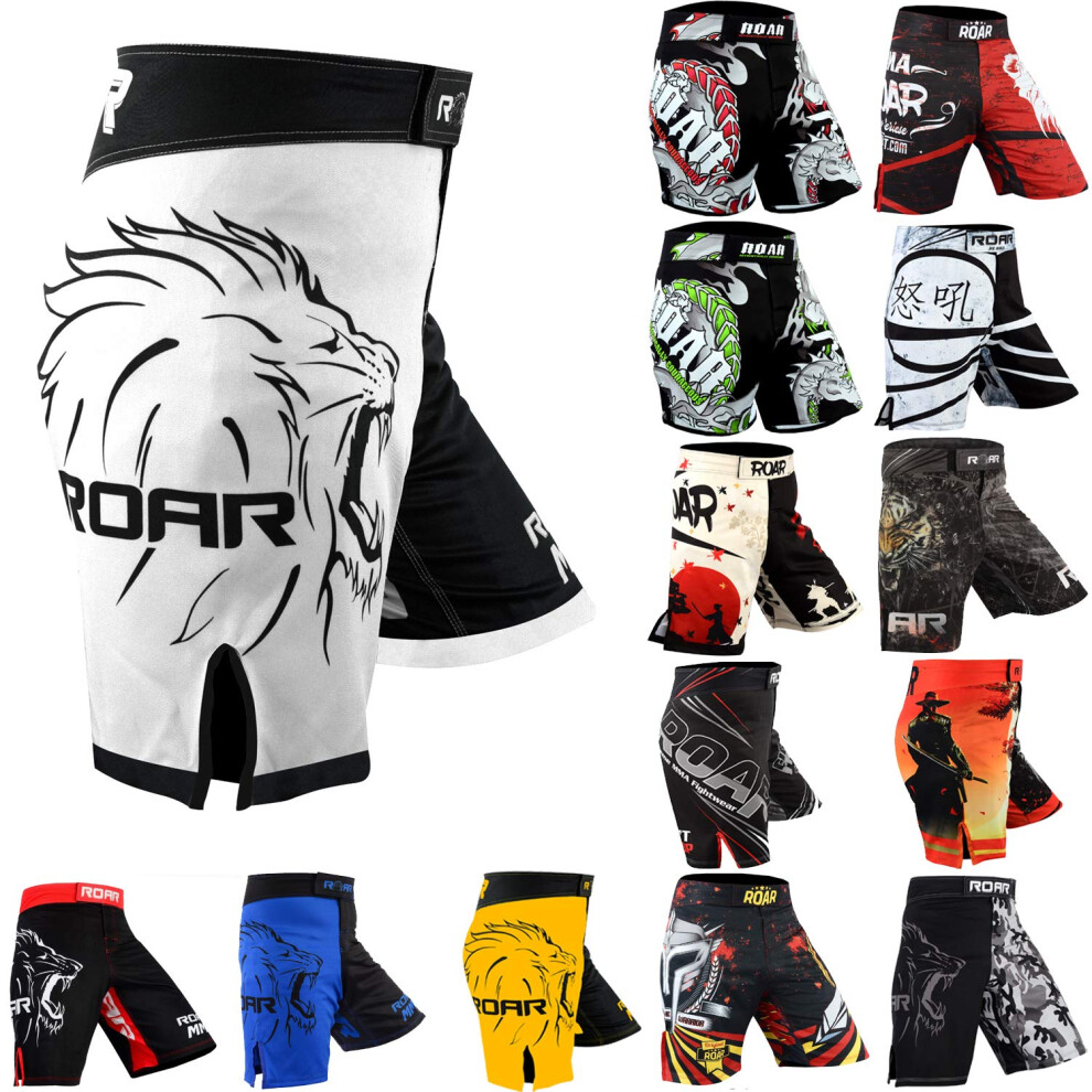 Short De Combat Roar Mma Ufc Grappling Muay Thai Bjj Entra?Nement Jiu Jitsu No Gi Porter Xl Blanc-Noir-image