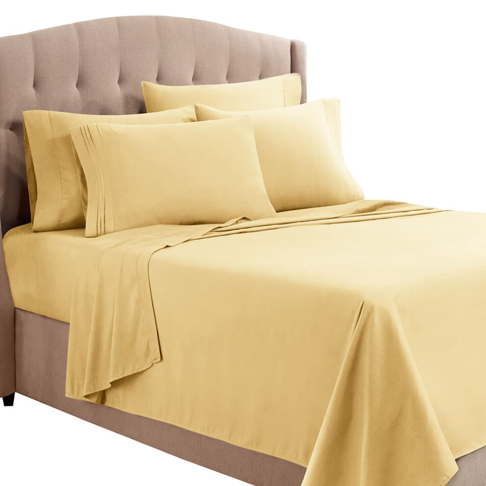 Parure de lit 6 pi   ces Clara Clark pour lit king size (Cal) - Draps de luxe pour h   tel, draps et taies d'oreiller ultra doux, jaune doux.