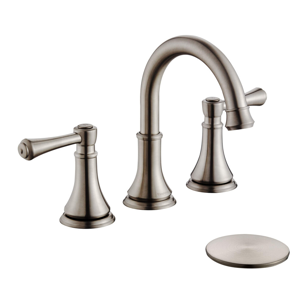 Timearrow 2 Handle 8 Inch Widespread Bathroom Sink Faucet Brushed Nickel With Pop-Up Drain High Arc Modern Bathroom/Vanity/Lavatory Faucet 3 Holes Wi 653391959855