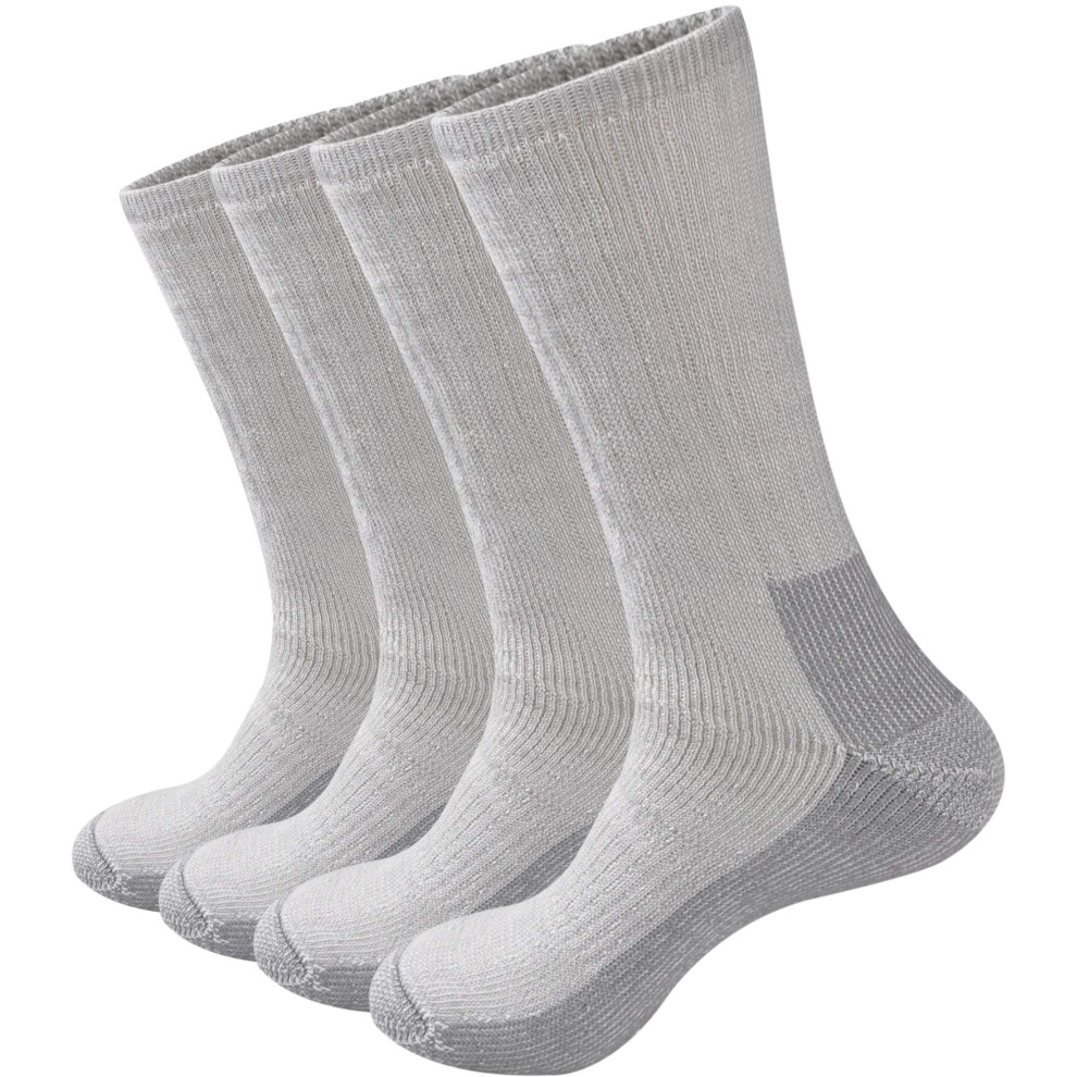 GKX Men's Merino Wool Moisture Wicking Themal Outdoor Hiking Work Boot Heavy Cushion Crew SocksGrey