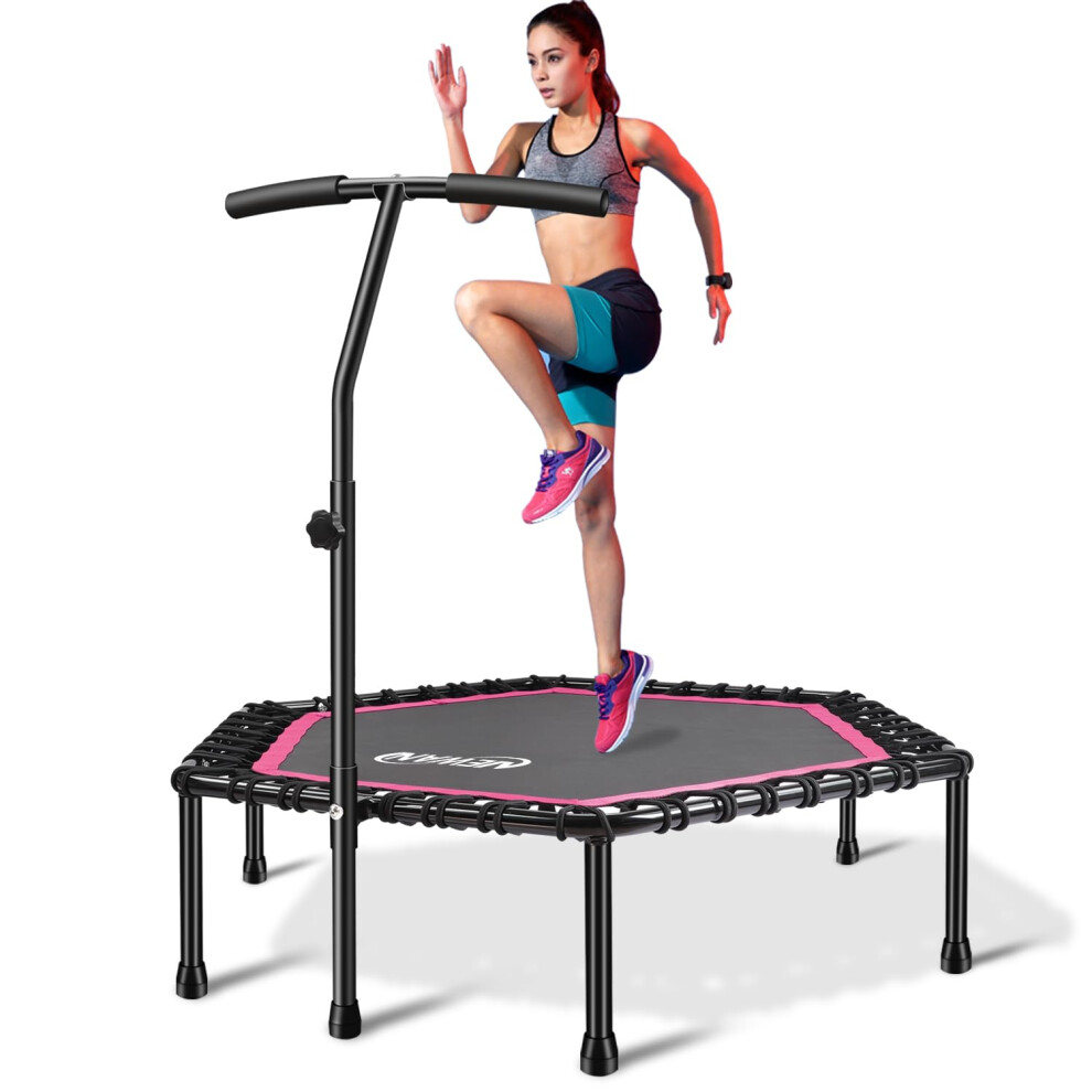 Newan 48'' Fitness Trampoline Met Verstelbare Handgreep Stille Trampoline Bungee Rebounder Jumping Cardio Trainer Workout Voor Volwassenen - Max Limie-image