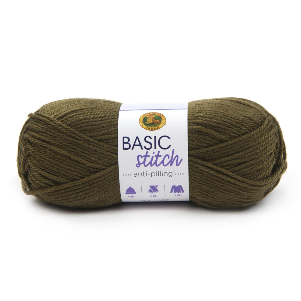 Lion Brand Yarn Basic Stitch Anti-Pilling Knitting Yarn  Yarn for Crocheting  1-Pack  Olive