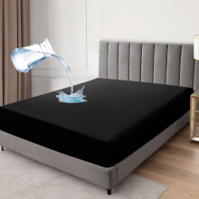 (Black, Double ) Waterproof Fitted Sheet Extra Deep Skirt 30cm