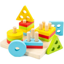 WOOD CITY Houten Montessori Sorteer- en Stapelspeelgoed voor Peuters van 1, 2 en 3 Jaar Educatief Vorm- en Kleurherkenningspuzzel Stapelspeelgoed Ontw