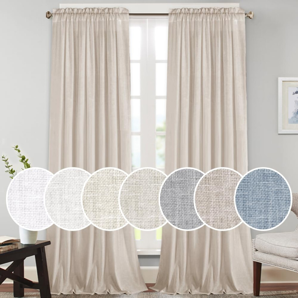 Linen Curtains Natural Linen Blended Rod Pocket Panels Light Reducing Privacy Panels Drapes for Living Room Energy Saving Window Treatments Draperies-image-OPC-PFM8R68-NEW