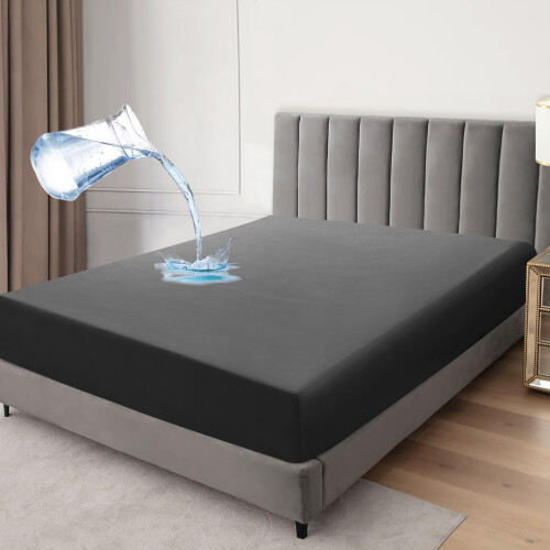(Charcoal, Double ) Waterproof Fitted Sheet Extra Deep Skirt 30cm