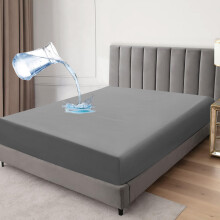 (Grey, Double ) Waterproof Fitted Sheet Extra Deep Skirt 30cm