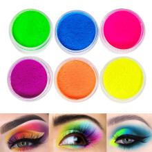 FindinBeauty Neon Pigment Ögonskugga Pulvret UV Reaktivt Glöd i Svartljus 6 Blandade Färger för Kropp/Ögonskugga