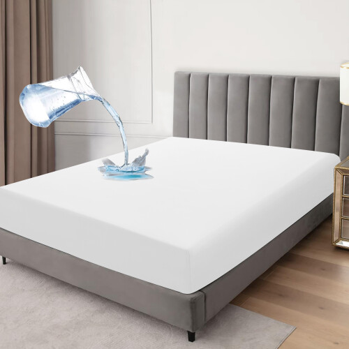 (White, King) Waterproof Mattress Protector-30cm Deep Elastic Fitted Sheet