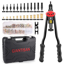 Kit di utensili per rivetti GIANTISAN da 16 pollici con 12 mandrini metrici e SAE, assortimento di 176 dadi per rivetti e robusta custodia per il