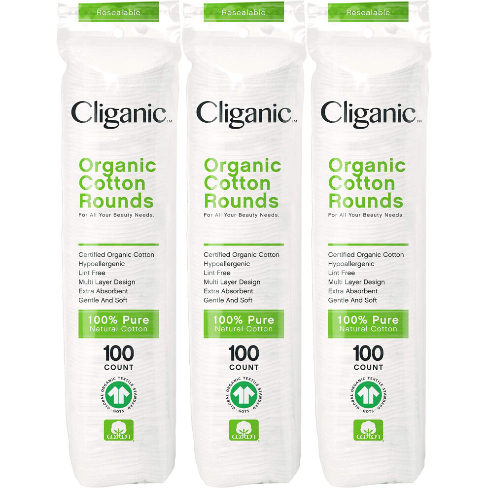 Klinisch Cliganic Organic Cotton Rounds 300 Count Makeup Remover Pads Hypoallergenic Lint-Free 100% Pure Cotton