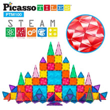 PicassoTiles 100 Pcs Magnetic Building Block Mini Diamond Series Travel Size On-The-go Magnet construction Toy Set STEM Learning Kit Educational Plays