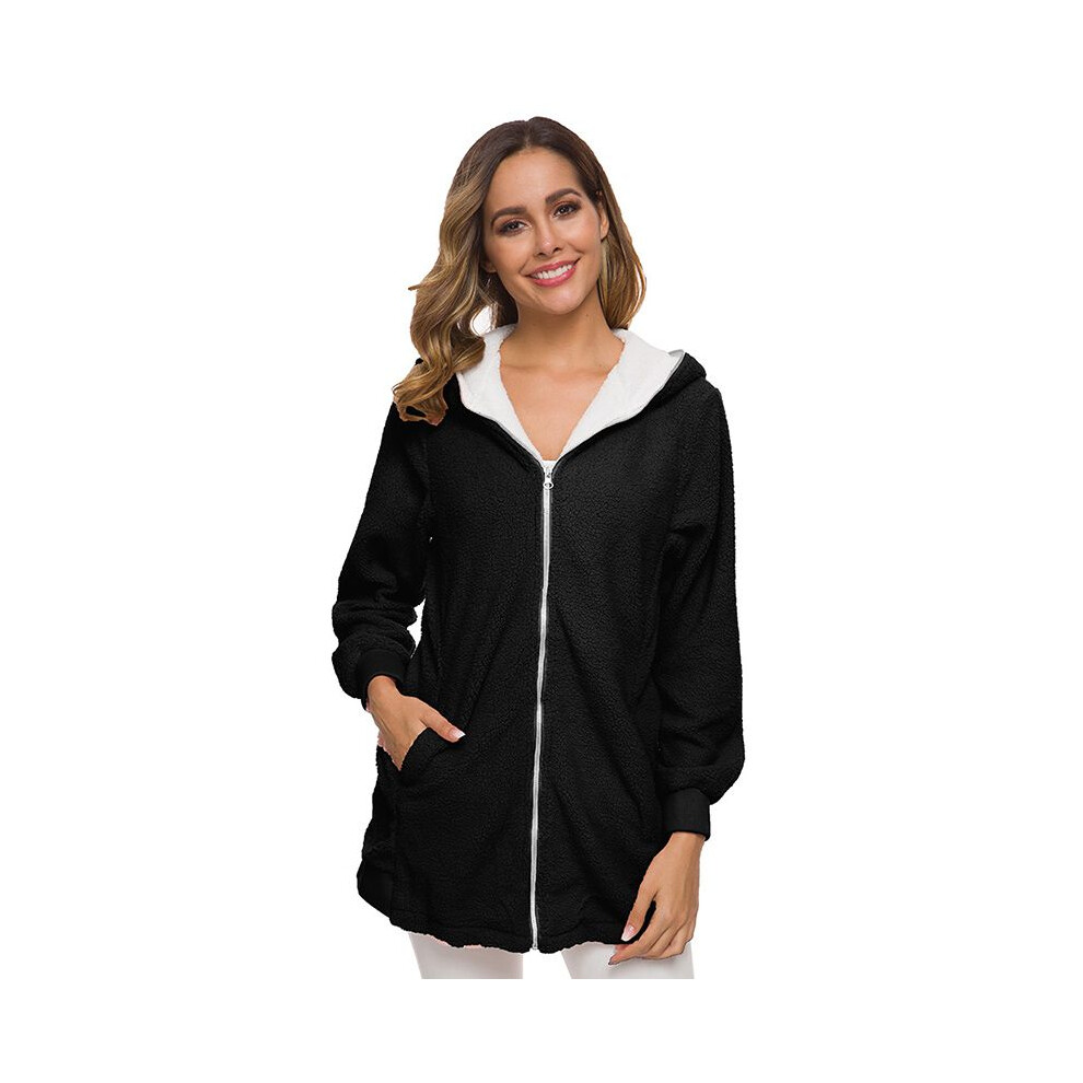 (Black, 3XL) Warm Ladies Women Teddy Bear Fluffy Coat Hooded Faux Jacket Outwear Fleece