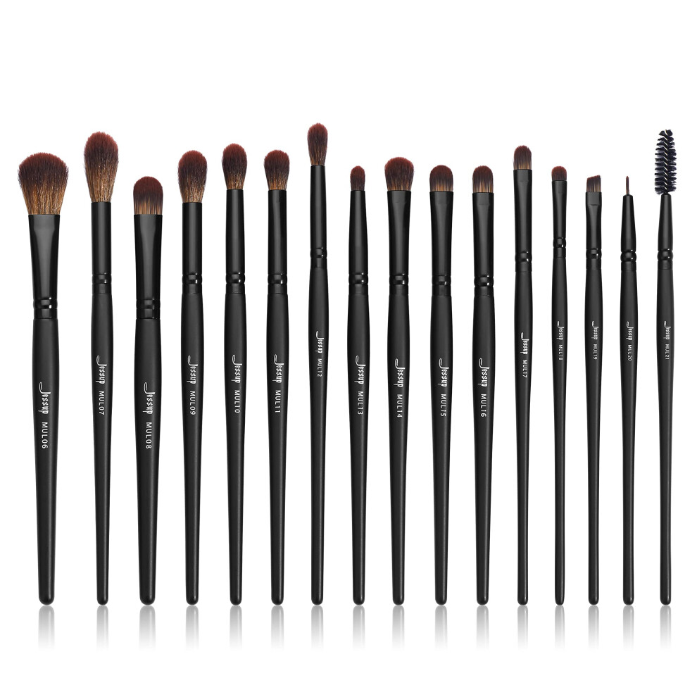 Jessup Black Eye Brushes Set Vegan Makeup Brushes With Concealer Powder Eyeshadow Blending Eyeliner Spoolie Brush 16Pcs Premium Synthetic Cosmetic B