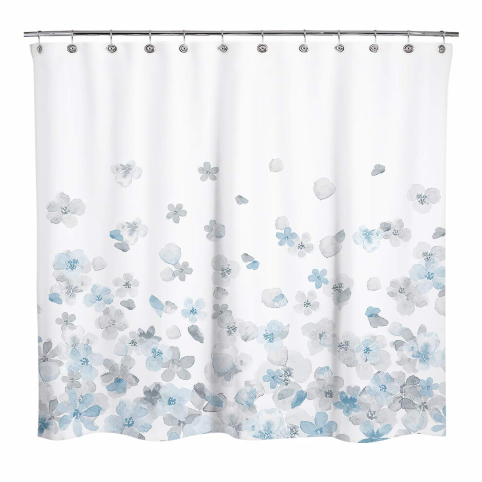 Rideaux de douche en tissu     fleurs bleues et grises, design simple et ensoleill   , pour salle de bain, d   cor avec fond blanc, lavable en machine